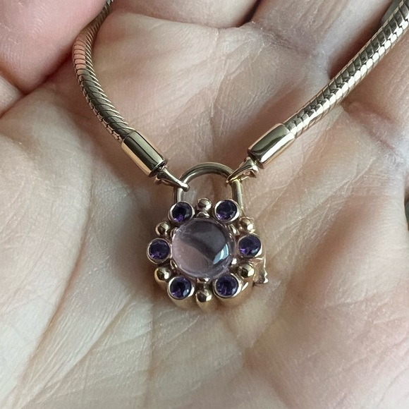 Retired Rare Pandora Carrier Gold Heraldic Snake Chain Amethyst Padlock Bracelet - Picture 7 of 8